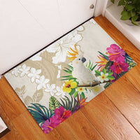 New Zealand Cacatua Galerita Rubber Doormat Aotearoa Cockatoo Tropical Flowers LT14 - Polynesian Pride