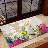 New Zealand Cacatua Galerita Rubber Doormat Aotearoa Cockatoo Tropical Flowers LT14 - Polynesian Pride