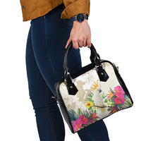 New Zealand Cacatua Galerita Shoulder Handbag Aotearoa Cockatoo Tropical Flowers LT14 - Polynesian Pride