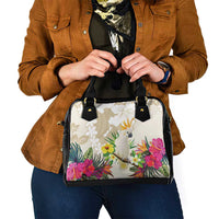 New Zealand Cacatua Galerita Shoulder Handbag Aotearoa Cockatoo Tropical Flowers LT14 - Polynesian Pride