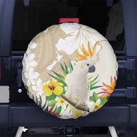 New Zealand Cacatua Galerita Spare Tire Cover Aotearoa Cockatoo Tropical Flowers LT14 - Polynesian Pride