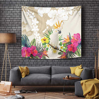 New Zealand Cacatua Galerita Tapestry Aotearoa Cockatoo Tropical Flowers LT14 - Polynesian Pride