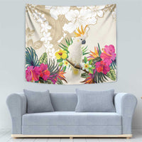 New Zealand Cacatua Galerita Tapestry Aotearoa Cockatoo Tropical Flowers LT14 - Polynesian Pride