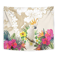 New Zealand Cacatua Galerita Tapestry Aotearoa Cockatoo Tropical Flowers LT14 - Polynesian Pride
