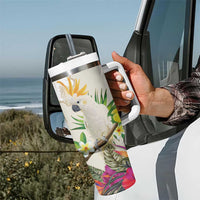 New Zealand Cacatua Galerita Tumbler With Handle Aotearoa Cockatoo Tropical Flowers LT14 - Polynesian Pride