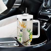 New Zealand Cacatua Galerita Tumbler With Handle Aotearoa Cockatoo Tropical Flowers LT14 - Polynesian Pride