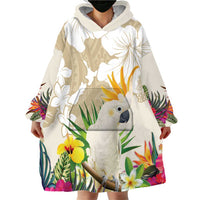 New Zealand Cacatua Galerita Wearable Blanket Hoodie Aotearoa Cockatoo Tropical Flowers LT14 - Polynesian Pride