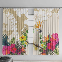 New Zealand Cacatua Galerita Window Curtain Aotearoa Cockatoo Tropical Flowers LT14 With Hooks Beige - Polynesian Pride