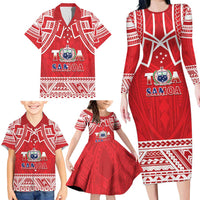 Samoa Rugby Custom Family Matching Long Sleeve Bodycon Dress and Hawaiian Shirt Toa Samoa Pacific Sporty Red LT14 - Polynesian Pride