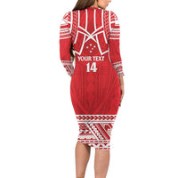 Samoa Rugby Custom Family Matching Long Sleeve Bodycon Dress and Hawaiian Shirt Toa Samoa Pacific Sporty Red LT14 - Polynesian Pride