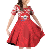 Samoa Rugby Custom Family Matching Off Shoulder Short Dress and Hawaiian Shirt Toa Samoa Pacific Sporty Red LT14 Daughter's Dress Red - Polynesian Pride