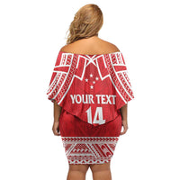 Samoa Rugby Custom Family Matching Off Shoulder Short Dress and Hawaiian Shirt Toa Samoa Pacific Sporty Red LT14 - Polynesian Pride