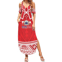 Samoa Rugby Custom Summer Maxi Dress Toa Samoa Pacific Sporty Red - Polynesian Pride