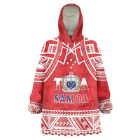 Samoa Rugby Custom Wearable Blanket Hoodie Toa Samoa Pacific Sporty Red - Polynesian Pride