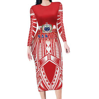 Toa Samoa Rugby Custom Family Matching Long Sleeve Bodycon Dress and Hawaiian Shirt Samoa mo Samoa Polynesian Pacific Red - Polynesian Pride