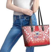 Toa Samoa Rugby Custom Leather Tote Bag Samoa mo Samoa Polynesian Pacific Red - Polynesian Pride