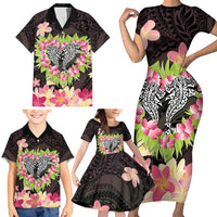 Polynesia Valentine's Day Family Matching Short Sleeve Bodycon Dress and Hawaiian Shirt Hammerhead Shark Plumeria With Polynesian Pattern LT14 - Polynesian Pride