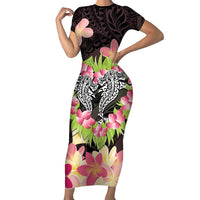 Polynesia Valentine's Day Family Matching Short Sleeve Bodycon Dress and Hawaiian Shirt Hammerhead Shark Plumeria With Polynesian Pattern LT14 Mom's Dress Black - Polynesian Pride