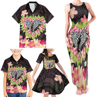 Polynesia Valentine's Day Family Matching Tank Maxi Dress and Hawaiian Shirt Hammerhead Shark Plumeria With Polynesian Pattern LT14 - Polynesian Pride