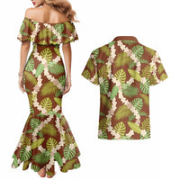 Brown Hawaii Plumeria Lei With Tropical Leaves Couples Matching Mermaid Dress and Hawaiian Shirt LT14 - Polynesian Pride