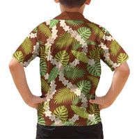 Brown Hawaii Plumeria Lei With Tropical Leaves Hawaiian Shirt