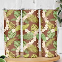 Brown Hawaii Plumeria Lei With Tropical Leaves Skinny Tumbler LT14 - Polynesian Pride