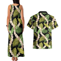 Black Hawaii Plumeria Lei With Tropical Leaves Couples Matching Tank Maxi Dress and Hawaiian Shirt LT14 - Polynesian Pride