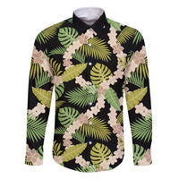 Black Hawaii Plumeria Lei With Tropical Leaves Family Matching Long Sleeve Bodycon Dress and Hawaiian Shirt LT14 Dad's Shirt - Long Sleeve Black - Polynesian Pride