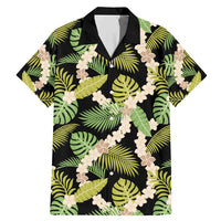 Black Hawaii Plumeria Lei With Tropical Leaves Family Matching Mermaid Dress and Hawaiian Shirt LT14 Dad's Shirt - Short Sleeve Black - Polynesian Pride