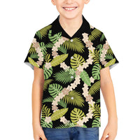 Black Hawaii Plumeria Lei With Tropical Leaves Family Matching Puletasi and Hawaiian Shirt LT14 Son's Shirt Black - Polynesian Pride