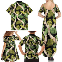 Black Hawaii Plumeria Lei With Tropical Leaves Family Matching Summer Maxi Dress and Hawaiian Shirt LT14 - Polynesian Pride