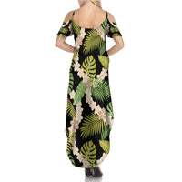 Black Hawaii Plumeria Lei With Tropical Leaves Family Matching Summer Maxi Dress and Hawaiian Shirt LT14 - Polynesian Pride