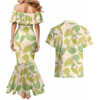 Beige Hawaii Plumeria Lei With Tropical Leaves Couples Matching Mermaid Dress and Hawaiian Shirt LT14 - Polynesian Pride