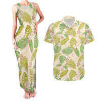 Beige Hawaii Plumeria Lei With Tropical Leaves Couples Matching Tank Maxi Dress and Hawaiian Shirt LT14 Beige - Polynesian Pride