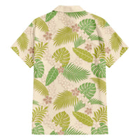 Beige Hawaii Plumeria Lei With Tropical Leaves Family Matching Long Sleeve Bodycon Dress and Hawaiian Shirt LT14 - Polynesian Pride