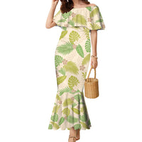 Beige Hawaii Plumeria Lei With Tropical Leaves Family Matching Mermaid Dress and Hawaiian Shirt LT14 Mom's Dress Beige - Polynesian Pride