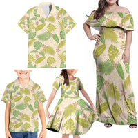 Beige Hawaii Plumeria Lei With Tropical Leaves Family Matching Off Shoulder Maxi Dress and Hawaiian Shirt LT14 - Polynesian Pride