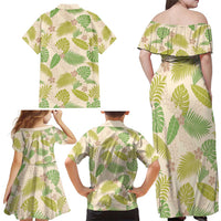 Beige Hawaii Plumeria Lei With Tropical Leaves Family Matching Off Shoulder Maxi Dress and Hawaiian Shirt LT14 - Polynesian Pride