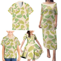 Beige Hawaii Plumeria Lei With Tropical Leaves Family Matching Puletasi and Hawaiian Shirt LT14 - Polynesian Pride