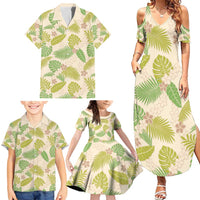 Beige Hawaii Plumeria Lei With Tropical Leaves Family Matching Summer Maxi Dress and Hawaiian Shirt LT14 - Polynesian Pride