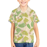 Beige Hawaii Plumeria Lei With Tropical Leaves Hawaiian Shirt