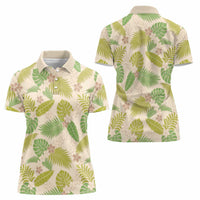 Beige Hawaii Plumeria Lei With Tropical Leaves Women Polo Shirt