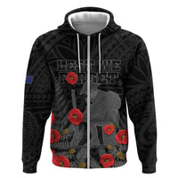 Personalised New Zealand ANZAC Day Zip Hoodie Lest We Forget Soldier Memorial LT15 Zip Hoodie Black - Polynesian Pride