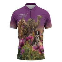 ANZAC Day Zipper Polo Shirt Lest We Forget The Animals Of War