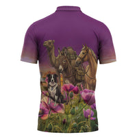 ANZAC Day Zipper Polo Shirt Lest We Forget The Animals Of War