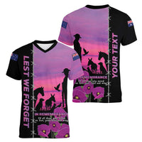 Personalised ANZAC War Animals Women V-Neck T-Shirt Lest We Forget Memorial