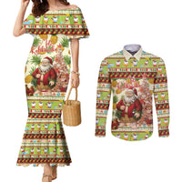 Hawaiian Santa Aloha Pineapple Christmas Couples Matching Mermaid Dress and Long Sleeve Button Shirt Mele Kalikimaka LT15 Cream - Polynesian Pride