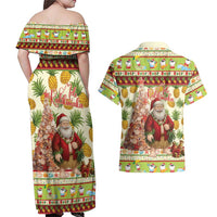 Hawaiian Santa Aloha Pineapple Christmas Couples Matching Off Shoulder Maxi Dress and Hawaiian Shirt Mele Kalikimaka LT15 - Polynesian Pride