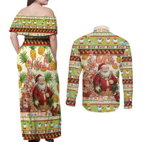 Hawaiian Santa Aloha Pineapple Christmas Couples Matching Off Shoulder Maxi Dress and Long Sleeve Button Shirt Mele Kalikimaka LT15 - Polynesian Pride