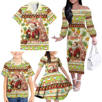 Hawaiian Santa Aloha Pineapple Christmas Family Matching Off The Shoulder Long Sleeve Dress and Hawaiian Shirt Mele Kalikimaka LT15 - Polynesian Pride
